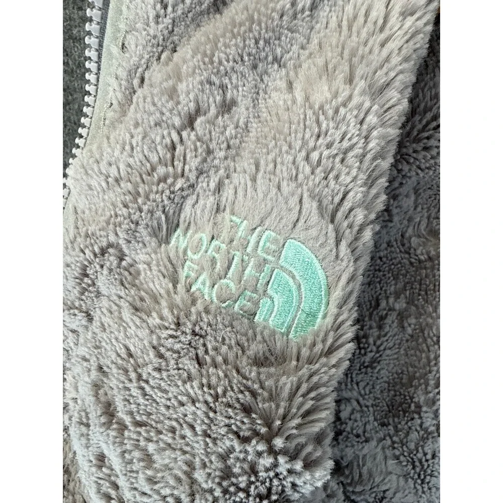 The North Face Mossbud Swirl Jacket Girls M 10/12 Mint Green Reversible Fur Coat